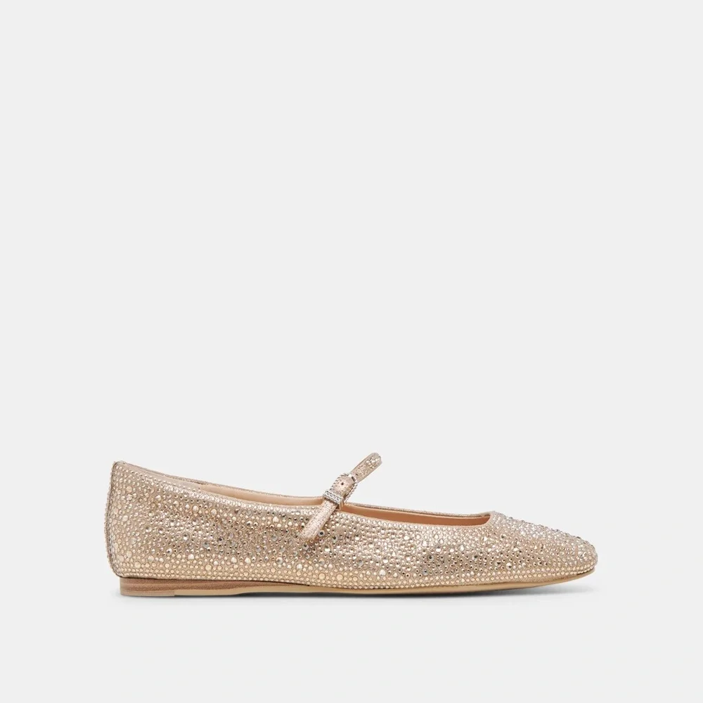 DOLCE VITA REYES CRYSTAL BALLET FLATS IN LIGHT GOLD 8.5 - Picture 3 of 12